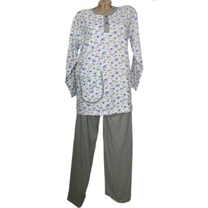 Dames pyjamaset flanel met bloemenprint XXL (42-44) grijs/blauw