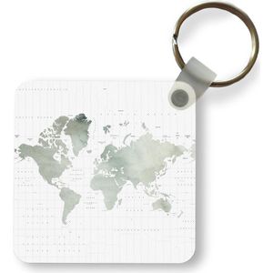 Sleutelhanger - Uitdeelcadeautjes - Wereldkaart - Grijs - Waterverf - Plastic
