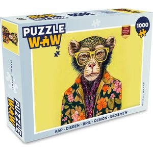 Puzzel Aap - Dieren - Bril - Design - Bloemen - Legpuzzel - Puzzel 1000 stukjes volwassenen