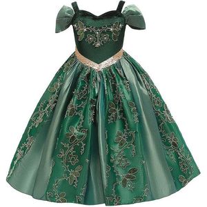 Prinses - Luxe Anna jurk - Frozen -  Prinsessenjurk - Verkleedkleding - Groen - Maat 122/128 (6/7 jaar)