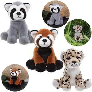 Charlie Bears Set van drie knuffels uit de Cuddle Cubs-serie: wasbeer, panda, luipaard Pluche knuffels ideaal voor baby’s, 13 cm