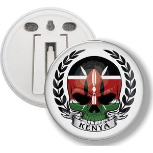 Button Met Clip - Schedel Vlag Kenia