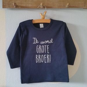 Zwangerschap aankondiging big brother  Shirt Ik word grote broer | lange mouw | donker blauw | maat 98 zwangerschap aankondiging bekendmaking baby