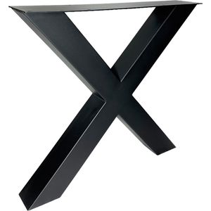Maison DAM - 1 industriële tafelpoot X met koker 10x10cm, mat zwart fijn structuur, hoogwaardige kwaliteit - Inclusief steldop - Topplaat; 4mm dik