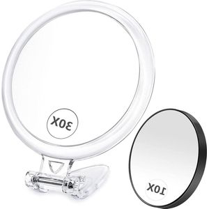 Make-up Spiegel - Spiegel Handheld 30X Spiegel met Handvat en 10X Vergrootglas Zuigspiegel Set 12.7cm &8.8cm Opvouwbare Make-up Spiegel voor Tafel en Reizen Gebruik