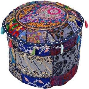 Patchwork geborduurde katoenen krukafdekking met blauwe bloemen - handgemaakt in Oman