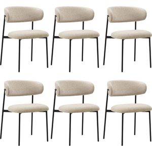 Colenis® - Daria Eetkamerstoelen - Set van 6 - Beige - Bouclé Stof - Luxe Gestoffeerde Zitting - Industrieel Design - Metalen Poten - Stof