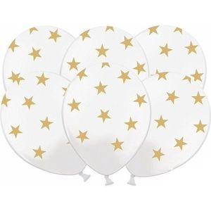 12x stuks Witte ballonnen met gouden sterren - Oud- en nieuw - Bruiloft - Verjaardag - Thema feestartikelen