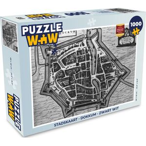 Puzzel Stadskaart - Dokkum - Zwart Wit - Legpuzzel - Puzzel 1000 stukjes volwassenen - Plattegrond