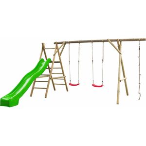 Swing King speeltoestel hout met glijbaan Noortje 450cm - appelgroen