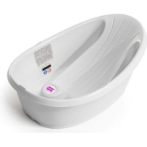 Babybadje - Antislip basis, met ingebouwde digitale thermometer met vloeibare kristallen - Rugsteun voor extra comfort - Past in de badkuip of op de gelijkvloerige - Wit