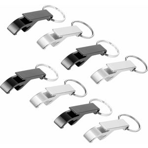 16x stuks Flessen openers met sleutelhanger zilver en zwart 6 cm combi set