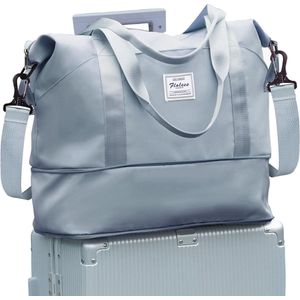 Reistas voor dames, sporttas, 40 x 20 x 25 cm, handbagage, tas, weekendtas, zwemtas, waterdichte reistas, duffle bag, fitnesstas, trainingstas voor vrouwen, voor reizen, gym, A20-grijs blauw