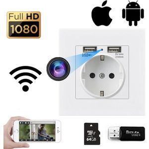 Trend Goods - Verborgen Spy Camera Stopcontact - Stopcontacten - Spy cam Wifi camera binnen met App - Stopcontactbeveiligingscamera - Beveiligingscamera binnen - Incl. 64GB Micro SD kaart - Nachtzicht - Bewegingssensor