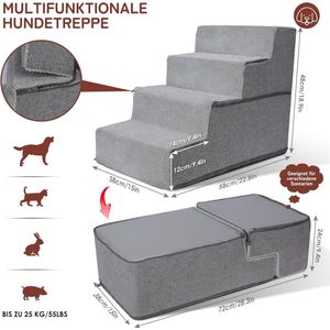 Hondentrap, hondentrap voor kleine honden, hondentrap, 4 treden van traagschuim, afneembare huisdiertrap, antislip kattentrap, geschikt voor oudere gewonde honden (58 x 38 x 48 cm)