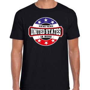 Have fear United States is here t-shirt met sterren embleem in de kleuren van de Amerikaanse vlag - zwart - heren - Amerika supporter / Amerikaans elftal fan shirt / EK / WK / kleding XL