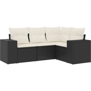 vidaXL Loungeset 4-delig - Kussens - Poly Rattan Zwart Loungeset - Tuinset - Lounge Set - Tuinbank - Buitendecoratie