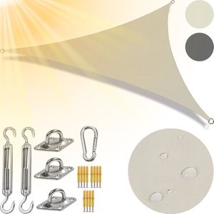 Silvergear Schaduwdoek Driehoek - Zonnezeil Waterdicht - Zonwering Doek - Schaduwdoek 3x3 - Beige