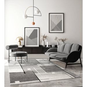 Modern design woon- of slaapkamer tapijts-sGeometrische patronen - Grijs 140x200s-sBinnen - The Carpet PEARL