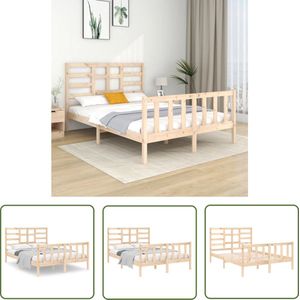 The Living Store Bedframe massief hout 135x190 cm - Houten Bedframe - Massief Grenenhout Bed - Tweepersoons Bed - Modern Bed - Design Bed