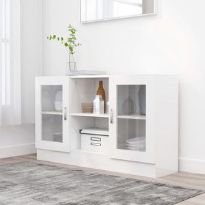 The Living Store Vitrinekast - Hoogglans wit - 120 x 30.5 x 70 cm - Spaanplaat en glas