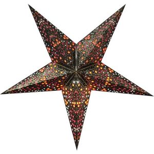 Floz luxe kerstster - papieren ster - zwart met roze, rode, oranje en gouden details - 60 cm - fairtrade