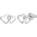 Oorbellen dames | Oorstekers | Zilveren oorstekers, twee hartjes met elkaar verbonden | WeLoveSilver