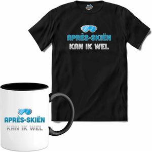 Après-skiën kan ik wel | Grappige apres ski drank shirt | Wintersport skibril kleding - T-Shirt met mok - Unisex - Zwart - Maat 4XL