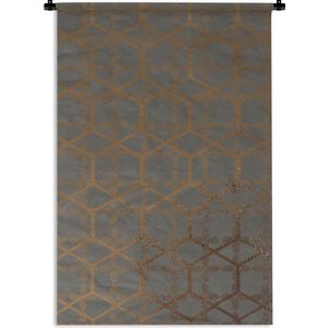 Wandkleed Luxe patroon - Luxe patroon met bronzen lijnen op een grijsblauwe achtergrond Wandkleed katoen 90x135 cm - Wandtapijt met foto
