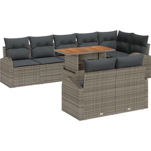 vidaXL - Tuin - Sofa - Set - 9-delige - set - Grijs - en - Bruin - Riet - Tuin - Tafels