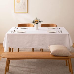 tafelkleed wit, tafelkleden linnenlook 100% gewassen katoen, rechthoekig tafelkleed 140 x 180 cm