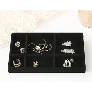 Sieraden opberger - Zwart - 6 vaks - Fluweel - Lade / Kast Organiser - Oorbellen - Ringen - Armbanden - Ketting - Losse sieraden - Grote sieraden - Jewellery