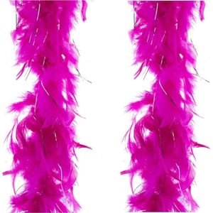 2x stuks carnaval verkleed veren Boa kleur fuchsia roze met goud 2 meter - Verkleedkleding accessoire