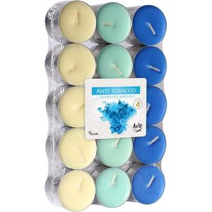 60x stuks Waxinelichtjes/theelichten anti tabak geurkaarsen 4 branduren - Woon accessoires kaarsen