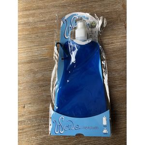 Set van 2x stuks waterzak / drinkfles met karabijnhaak - Blauw - 400 ml - Opvouwbaar - Waterfles herbruikbaar met haak - Herbruikbare opvouwbare waterzakken - Festival Gadget
