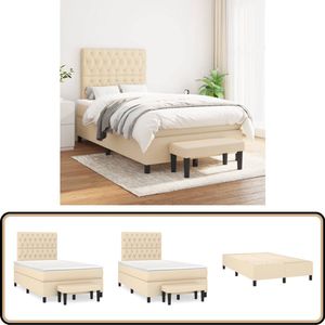 vidaXL Boxspring - Stof - Crème - Inclusief Matras Boxspringbed - Creme Kleurig - Tweepersoonsbed - Pocketveer Matras - Middenhard