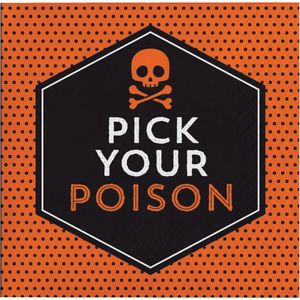 Halloween - Thema feest papieren servetten schedel pick your poison 16x stuks 25 x 25 cm - Halloween tafeldecoratie