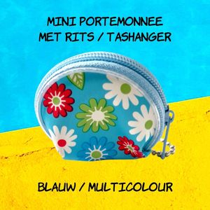 Going Retro - Ronde mini muntgeld portemonnee / earplug opbergtasje - bloemen - basis blauw / multicolour madeliefje daisy - 4,5 cm - Sleutelhanger Tashanger - kinderen jeugd volwassenen - meisjes dames - casual feest verjaardag