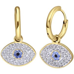 Lucardi Dames Goldplated oorbellen met kristallen oog - Oorbellen - Cadeau - Staal - Goudkleurig