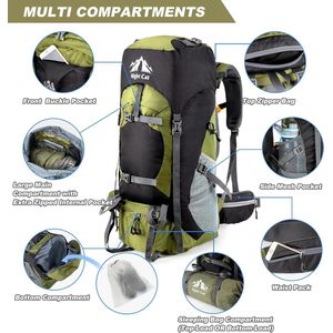 Wandelrugzak 70 liter rugzak trekkingrugzak reisrugzak heren dames ademend voor camping trekking mountainering klimmen fietstochten