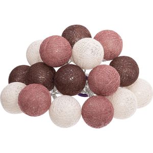 Atmosphera LED Feestverlichting Land balletjes aubergine / donkerroze - Lichtslingers katoen - Cotton ball - 16 Ballen - Dia 3.5 cm - Guirlande