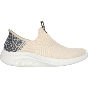 Skechers Ultra Flex 3.0-Natural Step Dames Sneakers - Off white - zwart - beige (deels luipaardprint) - Maat 37
