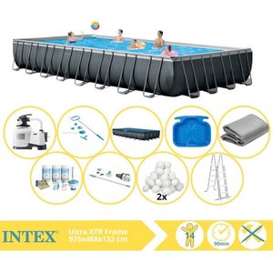 Intex Ultra XTR Frame Zwembad - Opzetzwembad - 975x488x132 cm - Inclusief Onderhoudspakket, Filterbollen, Onderhoudsset, Stofzuiger en Voetenbad