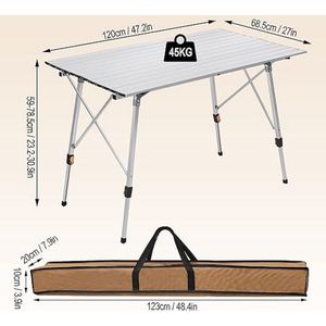 Campingtafel, opvouwbaar, klaptafel,draagvermogen en stabiliteit, 68.5 x 119.89 x 59 cm