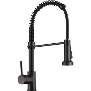 Spring Pull Down Enkele Handgreep Messing Badrandcombinaties Aanrecht Kranen - Mat Zwart - Keukenkraan