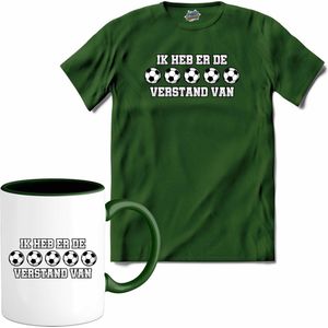 Ik heb er de ballen verstand van - Oranje elftal WK / EK voetbal kampioenschap - feest kleding - grappige zinnen, spreuken en teksten - T-Shirt met mok - Dames - Bottle Groen - Maat 3XL