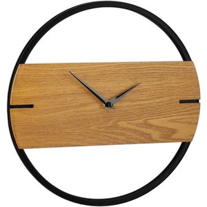 Relaxdays Wandklok hout en metaal - muurklok analoog - woonkamerklok- wandhorloge - modern