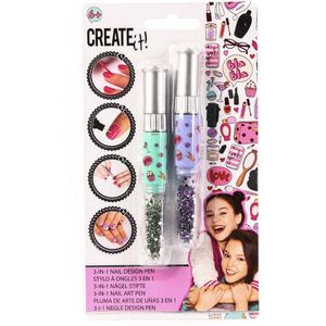 Create it Nagel Ontwerpset - 3 in 1 Pen - Nagellak Kinderen - Kinder Make-up - Nailart - Vanaf 6 Jaar - Met Diamantjes - Meisjes en Jongens - Kinderfeestje - Cadeau Set - Luxe Pakket - Nagels