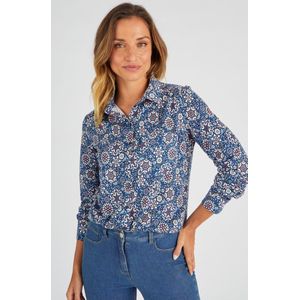 Damart - Overhemdblouse met print Thermolactyl - Dames - Blauw - XXL