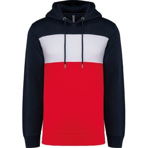 Driekleurige unisex hoodie met capuchon merk Kariban Donkerblauw/Wit/Rood - XS